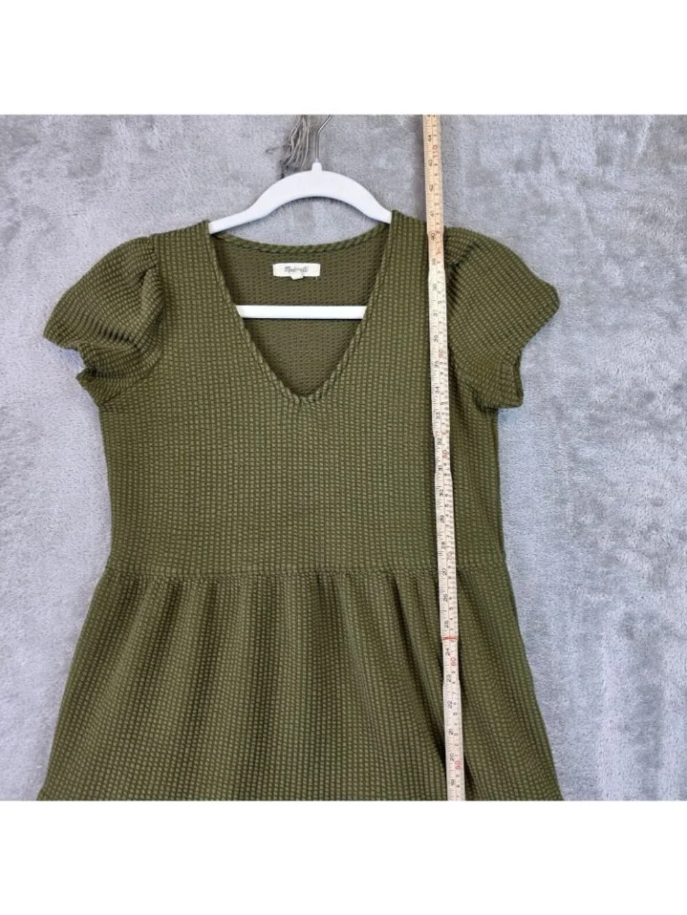 Madewell Dress Womens XXS Green Knit V Neck Puff Sleeve Tiered Trapeze Midi